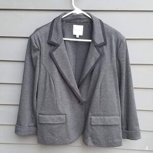 Catherine Malandrino Charcoal  one Button Blazer with Black Trim and Cuffs